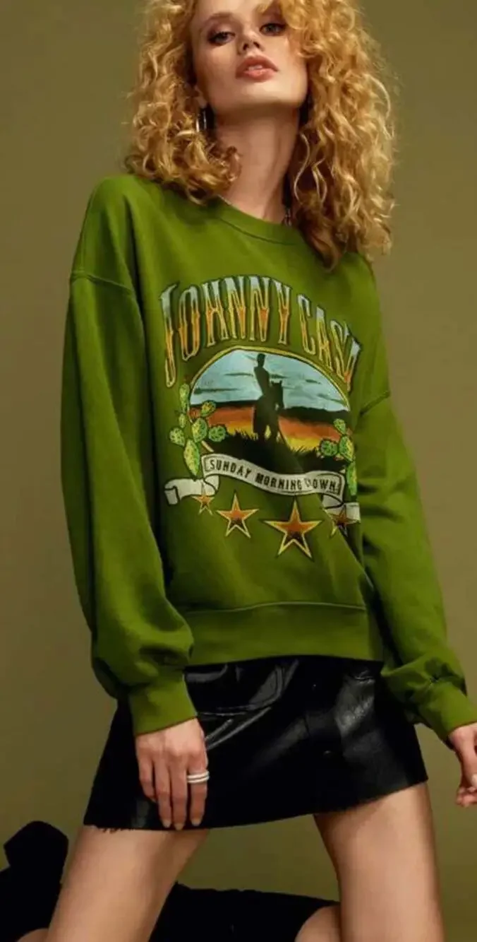 Daydreamer Johnny Cash 'Sunday Morning Coming Down' Oversized Crewneck Sweatshir - Picture 1 of 3